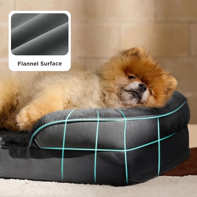 Bedsure Small Orthopedic Dog Bed - Washable Bolster Dog Sofa Beds for Small Dogs, Supportive Foam Pet Couch Bed with Removable Washable Cover, Waterproof Lining and Nonskid Bottom Couch, Dark Grey