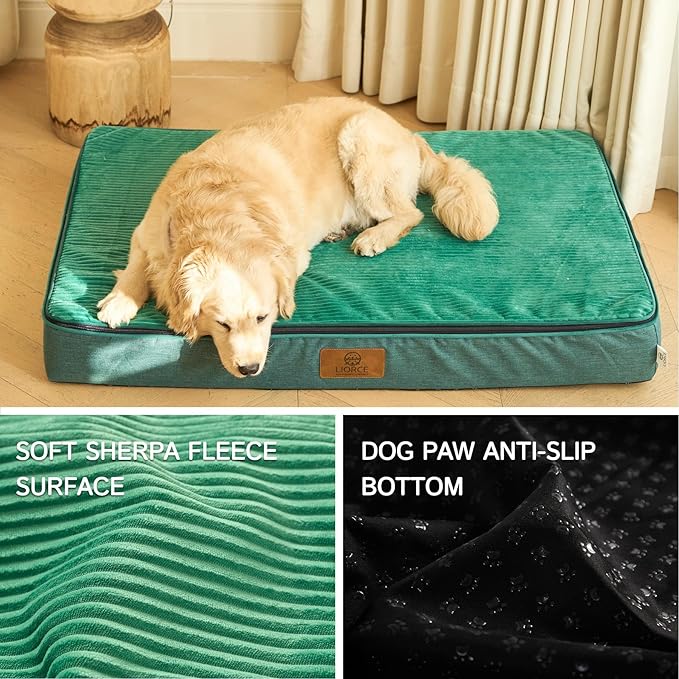 LIORCE Orthopedic Memory Foam XXL Dog Bed - 6" Thick Beds for Extra Large Sized Dog - Waterproof Removable Washable Cover & Wrap-Around Zipper - Ultimate Comfort & Easy Maintenance, Green