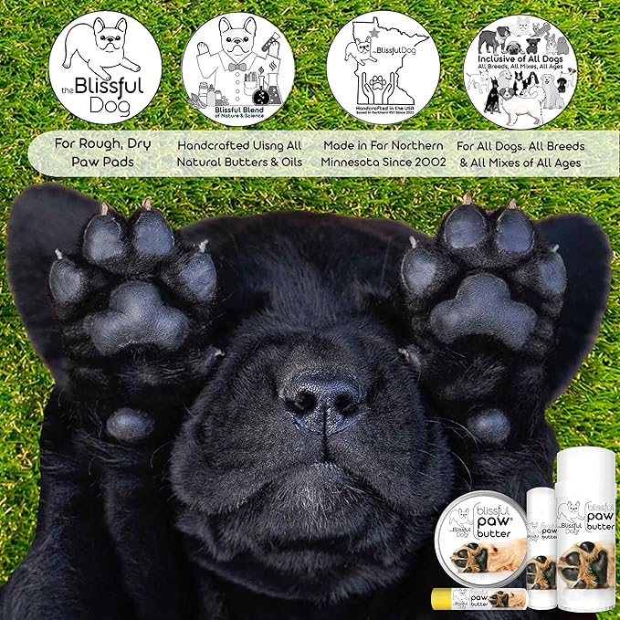 The Blissful Dog Paw Butter, Moisturizer for Dry Paw Pads, Softens and Protects a Rough Paw in Winter, Versatile, Lick-Safe Dog Paw Pad Balm 0.15 oz.