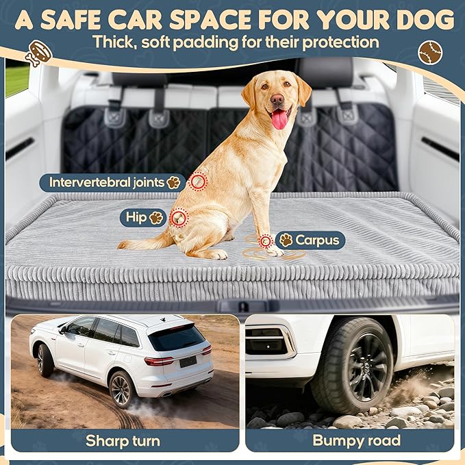 Dog Car Bed, Non-Slip Backseat Extender Pet Mat, Removable Washable Dog Bed for SUVs, Sedans & Trucks, Anti-Slip Travel Bed for Dogs, Easy Clean & Scratch-Proof & Comfort Light Gray (50"×24.6")