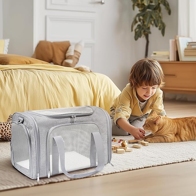 FOORLON Cat Carrier Soft for Pets Up to 25 Lbs, Cat Travel Bag Soft-Sided with Padded Shoulder Strap, Pet Dog Carriers for Small Dogs Travel Puppy Carry Airline Approved, Grey