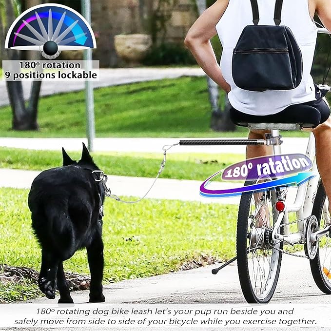 Hands-Free Bicycle Dog Leash for Cycling - 180° Rotating or Fixed Quick-Attach System, Built-in Shock-Absorbing Spring, Anti-Pull Design, Thick Steel Wire Rope 550 lbs (Carbon Fiber)