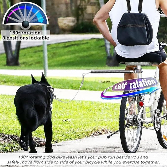 Hands-Free Bicycle Dog Leash for Cycling - 180° Rotating or Fixed Quick-Attach System, Built-in Shock-Absorbing Spring, Anti-Pull Design, Thick Steel Wire Rope 550 lbs (Carbon Fiber)