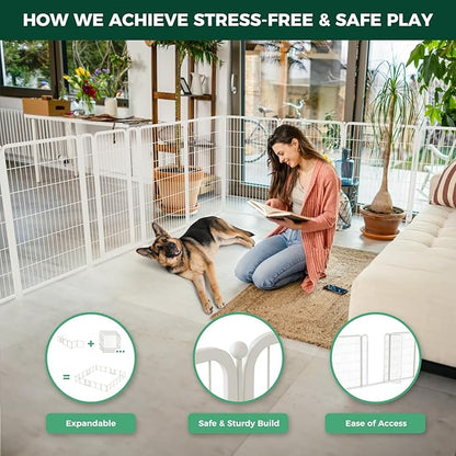 FXW Homeplus Unleashed Indoor Dog Playpen - Stress-Free and Safe Play, Heavy Duty 45 Inch 8 Panels Dog Pen for Large Dogs, White│Patented