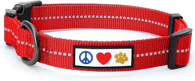 Pawtitas Recycled Dog Collar with Reflective Stitched Puppy Collar Made from Plastic Bottles Collected from Oceans Small Red Chili