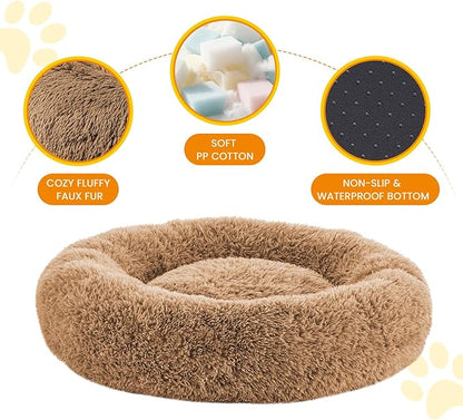 URGVANZ PET Calming Dog Bed Anti-Anxiety Donut Dog Beds for Small Medium Large Dogs,Washable Plush Fluffy Indoor Cat Kitten Round Cuddler Cushion (Brown, XX-Large)