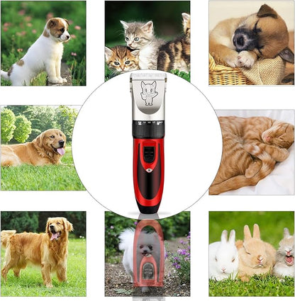 Highdas Dog Grooming Kit Clippers, Low Noise, Electric Quiet, Rechargeable, Cordless, Pet Hair Thick Coats Clippers Trimmers Set, Suitable for Dogs, Cats, and Other Pets(Red)