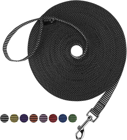 Hi Kiss Dog/Puppy Obedience Recall Training Agility Lead - 15ft 20ft 30ft 50ft 100ft Training Leash - Great for Training, Play, Camping, or Backyard(15ft,Black_White)