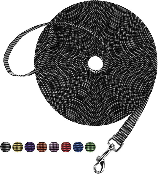 Hi Kiss Dog/Puppy Obedience Recall Training Agility Lead - 15ft 20ft 30ft 50ft 100ft Training Leash - Great for Training, Play, Camping, or Backyard(50ft,Black_White)