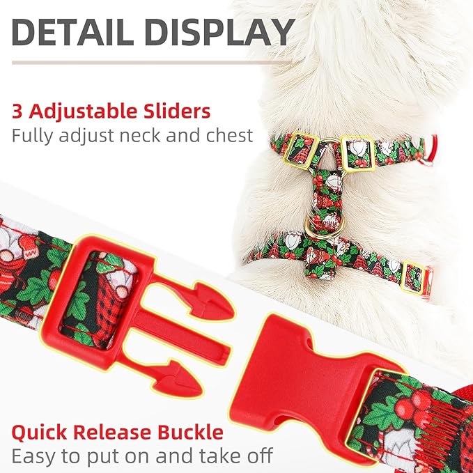 PUPTECK Christmas Dog Harness Collar and Leash Set with Gift Box, No Pull Soft Light Pet Harness, Reflective Adjustable Puppy Vest, for Small Sized Dogs Cats Walks, Red&Green M