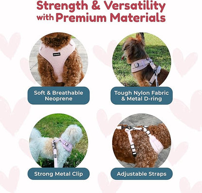 No-Pull, No-Choke Dog Harness & Leash Set – Stylish & Fun – Lightweight, Breathable Neoprene – Unique Heart Pattern – Adjustable for Extra Small Dogs (Harness Leash Set-Pink, X-Small)