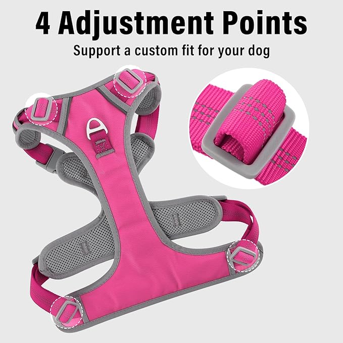 Plutus Pet No Pull Dog Harness, Release at Neck, Reflective Adjustable Dog Vest Harness, Easy Control Handle for Walking, for Small Medium Large Dogs, Hot Pink, S