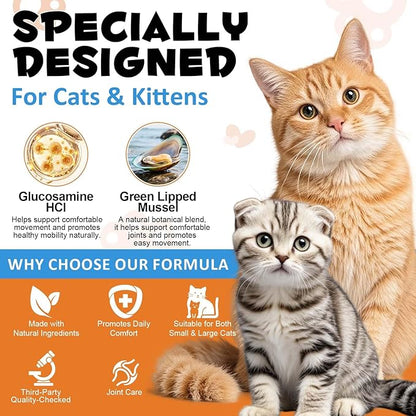 Ruduwu Hip & Joint Bites for Cats - Chicken Flavored Glucosamine Joint Supplement for Cats - Cat Joint Supplement for HIPS & Joints, Cat Arthritis Pain Relief, with Green Lipped Mussel, 7.4 oz