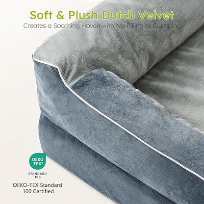 CWAWZ Extra Large Dog Bed, Orthopedic XL Dog Bed with Cooling Gel Memory Foam, Waterproof Pet Bed with Removable Washable Cover, 42" Pet Sofa Couch Dutch Velvet with Bone Toy, Dark Gray