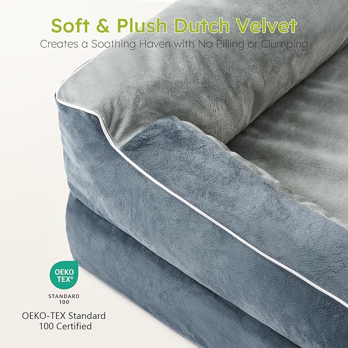 CWAWZ Jumbo Dog Bed for Extra Large Dogs, Orthopedic Dog Bed with Cooling Gel Memory Foam, Waterproof Pet Bed with Removable Washable Cover, 45" Pet Sofa Couch Dutch Velvet with Bone Toy, Dark Gray