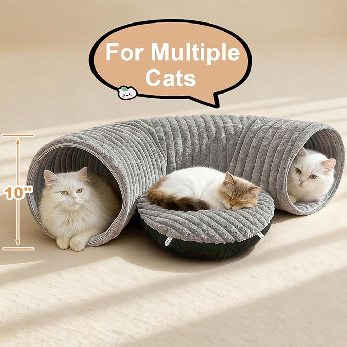 MOYMO Cat Tunnel Bed for Indoor Cats, Peekaboo Cat Cave Bed,Soft Cat Donut Tunnel for Kitten Large Cats, Cat Tunnel Christmas Tree Skirt, Grey
