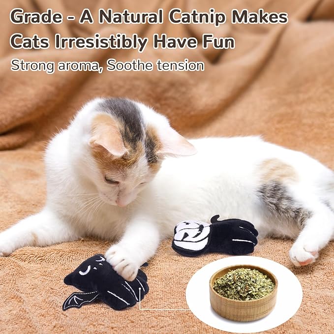 Retro Shaw Cat Toys 4Pcs with Natural Catnip & Crinkle Sound Inside, Interactive Kicker & Safe Teeth Cleaning Toys for Indoor Cats Kittens, 3.7 Inches