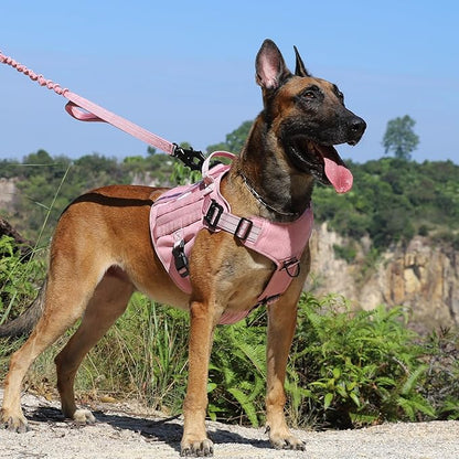 ICEFANG Tactical Dog Harness,X-Large Size, 2X Metal Buckle,Working Dog MOLLE Vest with Handle,No Pulling Front Leash Clip,Hook and Loop Panel (Pink, XL (Pack of 1))