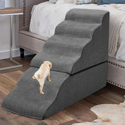 MALOROY Dog Stairs for High Bed 30" H, 6-Step Dog Steps for Bed for Small Dogs and Cats, Pet Stairs for High Bed Climbing, Non-Slip Pet Step Ramps for Old Dogs/Cats, Free-Installation, Dark Grey