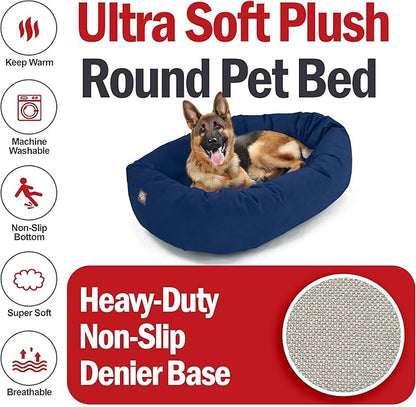 Majestic Pet 52 Inch Suede Calming Dog Bed Washable 52x35x11 (Inch) – Cozy Soft Round Donut Dog Bed with Spine Support for Dogs to Rest Their Head - Pet Bed X- Large – Navy (2025)