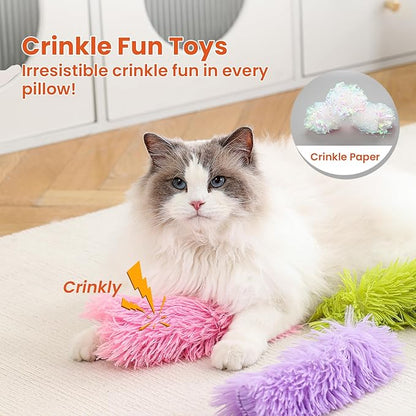 Petinstinct 3 Pack Cat Pillow Toys with Catnip, Soft Plush Crinkle Cat Kicker Toys, Interactive Indoor Kitten Chew Toys for Kitty Exercise, Catnip Toys, Promotes Self Play for All Breeds