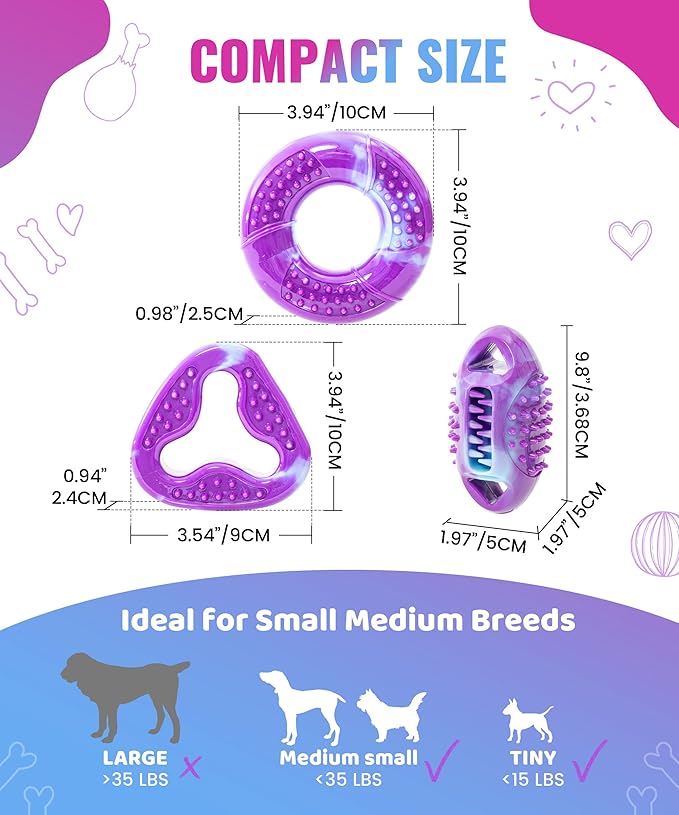 Tough Dog Puzzle Toys for Aggressive Chewers 3 Pack, TPR Safe Indestructible Dog Toy for Small, Medium Chewer Dogs, Keeps Dogs Busy