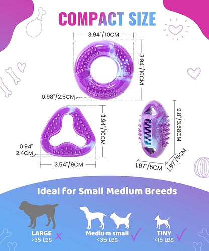 Tough Dog Puzzle Toys for Aggressive Chewers 3 Pack, TPR Safe Indestructible Dog Toy for Small, Medium Chewer Dogs, Keeps Dogs Busy