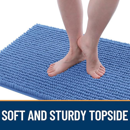 OLANLY Dog Door Mat for Muddy Paws 24x16, Ultra Absorbent Chenille Mud Doormat, Non-Slip Washable and Dirt Trapping Doormat for Indoor Entryway, Quick-Dry Indoor Pet Bed Mats for Dogs, Cornflower Blue