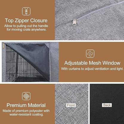 HiCaptain Breathable Dog Crate Cover 24 Inch, Durable Heavy Duty Kennel Cover, Dual Zippered Panels, Windproof Waterproof UV-Resistant(Grey)