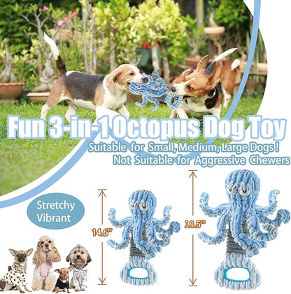 Squeaky Dog Toys, Octopus Dog Toy Interactive Tug of War Puppy Toy to Keep Them Busy(Blue)