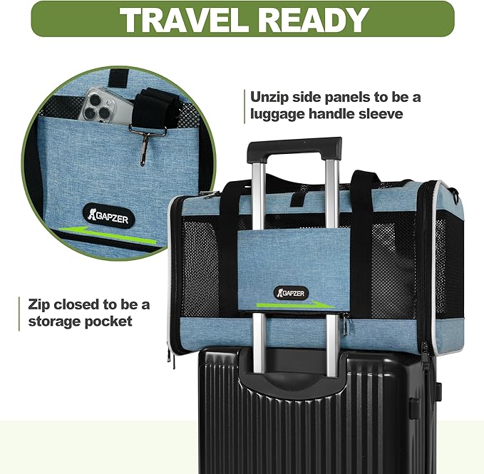 GAPZER Cat Carrier 18 x 11 x 11 Top Loading Soft-Sided Pet Travel Bag Over 15lbs, Portable Small Dog Puppy Car Crate 10 lbs, Chihuahua Kennel Carry Case, Kitty Cloth Cage Medium Cat Under 25 Blue