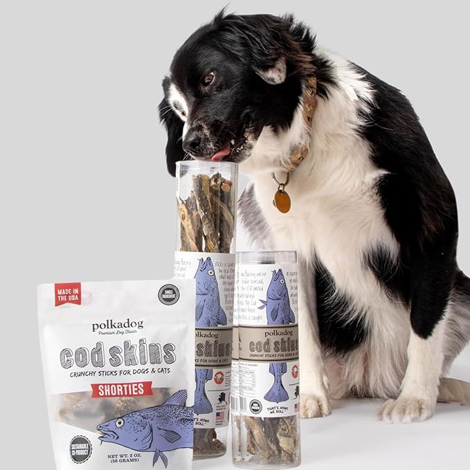 Polkadog Cod Skins for Dogs (4.7oz Regular) - Single Ingredient, Wild-Caught Fish Skin Dog Treats for All Breeds – High in Lean Protein & Omega-3. Hypoallergenic, Grain Free. Handcrafted & Made in USA