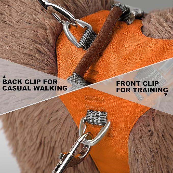 ApakBak No Pull Dog Harness – Adjustable Reflective Nylon Vest for Small Medium Large Dogs, Escape Proof Training Harness with Leather Control Handle, Lightweight Aluminum Hardware (Orange, XL)