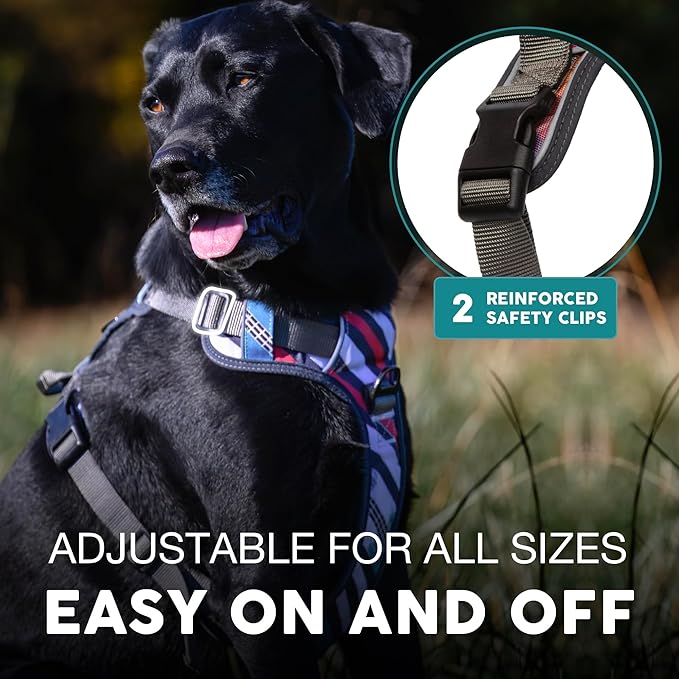 Embark Adventure Dog Harness, Reflective Trim XL Dog Harness for Extra Large Dogs No Pull - Military Grade Nylon, 2 Leash Clips & Gel Lined Handle.