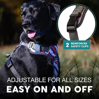 Embark Adventure Dog Harness, Reflective Trim XL Dog Harness for Extra Large Dogs No Pull - Military Grade Nylon, 2 Leash Clips & Gel Lined Handle.