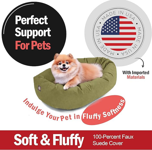 Majestic Pet 24 Inch Suede Calming Dog Bed Washable 24x19x7 (Inch) – Cozy Soft Round Donut Dog Bed with Spine Support for Dogs to Rest Their Head - Pet Bed Small – Sage (2025)