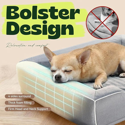 hush bone 24 Inch Orthopedic Dog Couch Bed for Small Dogs/Cats,Cooling Gel Memory Foam + Egg Crate Foam,Waterproof Removable Washable Cover,4-Sided Bolster,Non-Slip Bottom,Grey