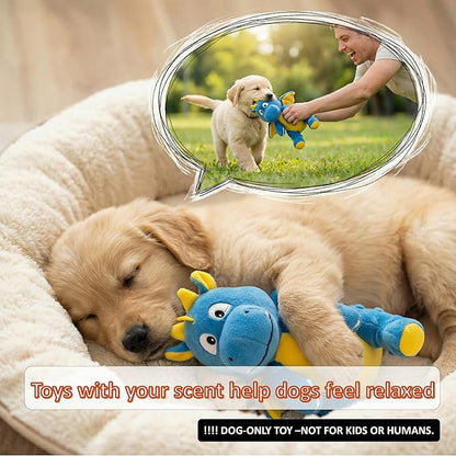 LydaPKS Squeaky Plush Dragon Dog Chew Toy - 8.3‘’X9‘’ Dog Toy for Small/Medium Dogs to Keep Pups Busy，Chewer Dog Toy with Crinkle Paper（Blue）