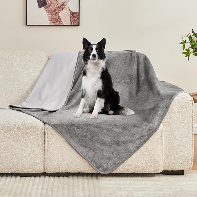 Yaning Waterproof Blanket 60"x80" for Adults, Reversible Waterproof Bed Cover for Dogs Cats Pets, Soft Leakproof Blanket for Bed Couch Sofa Furniture Protector, Grey/Light Grey