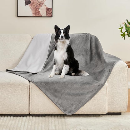 Yaning Waterproof Blanket 60"x80" for Adults, Reversible Waterproof Bed Cover for Dogs Cats Pets, Soft Leakproof Blanket for Bed Couch Sofa Furniture Protector, Grey/Light Grey