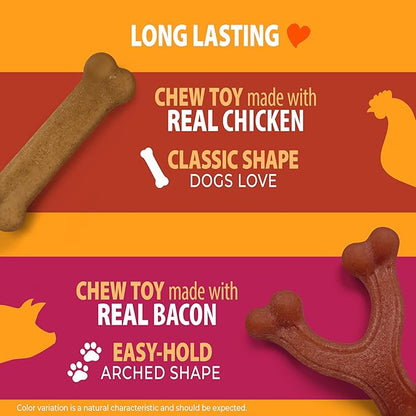 Nylabone Strong Chew Toy 4-Pack Bundle for Dogs Made with Real Bacon, Bison, Venison, Beef, & Chicken, Durable Dog Chew Bones for Aggressive Chewers, Small Dog Toys - Up to 25 lbs, 4 Count
