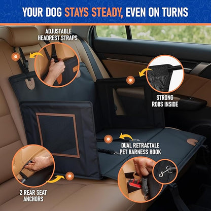 Large Dog Car Seat Medium Sized Dog or 2 Small Dogs. Hard Bottom, Dual Adjustable Seat Belt Leash, Waterproof, Breathable Mesh Sides. Back Seat Pet Cover for Dogs 29.5"X19.7"X19.7"