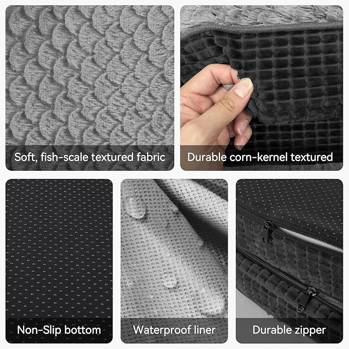 JOEJOY Orthopedic Dog Bed for Medium Dogs, Egg-Crate Memory Foam Pet Bed with Bolster Sides, Waterproof Lining, Removable Washable Cover & Non-Slip Bottom, Black