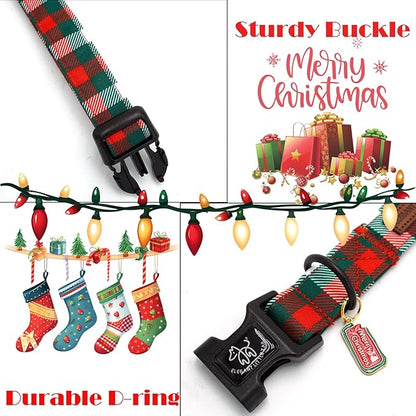 Elegant little tail Christmas Dog Collar, Red and Green Plaid Pet Collar Cotton Soft Winter Dog Collars Holiday with Quick Release Buckle Pet Puppy Collars for X-Small Dogs
