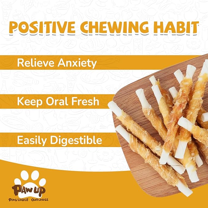 PAWUP Dog Treats, Chicken Wrapped Rawhide Sticks, Long Lasting Rawhide Chews for Teeth Cleaning, Taurine Added for Small & Medium Dogs, 24oz