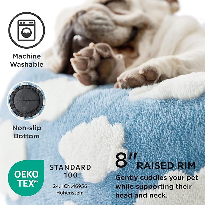 LE SURE Shown on TV Donut Dog Bed Medium Size Dog - Round Cat Beds Indoor as Bed Gift for Calming with Washable Cover, Cute Home Decor Bed with Jacquard Shaggy Plush & Anti Slip Bottom, 30 Inch, Blue