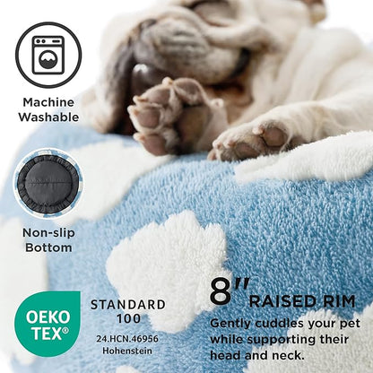 LE SURE Shown on TV Donut Dog Bed Medium Size Dog - Round Cat Beds Indoor as Bed Gift for Calming with Washable Cover, Cute Home Decor Bed with Jacquard Shaggy Plush & Anti Slip Bottom, 30 Inch, Blue