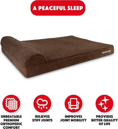 The Dog’s Bed Orthopedic Headrest Dog Bed XXL Brown Plush, Memory Foam, Pain Relief for Arthritis, Hip & Elbow Dysplasia, Post Surgery, Lameness, Waterproof Washable Cover, Veterinary Approved