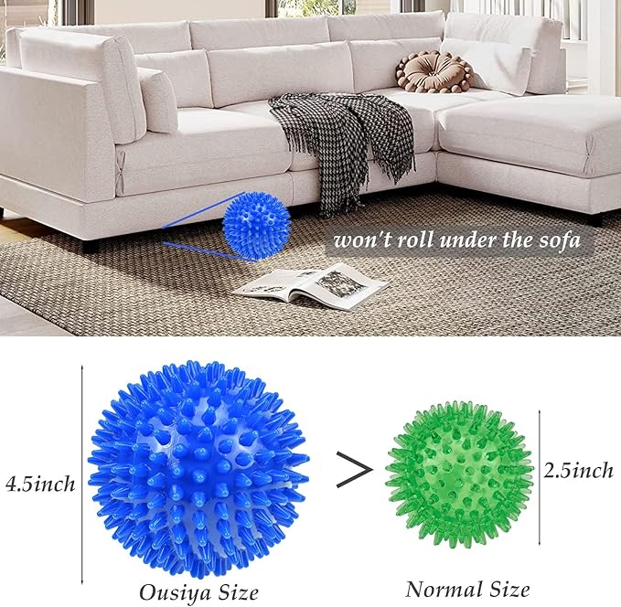 Ousiya Dog Balls 4.5" Squeaky Dogs Ball for Large Spikey Dog Ball for Aggressive Chewers Heavy Duty Teething Medium Durable Dogs Balls (2 Pack)
