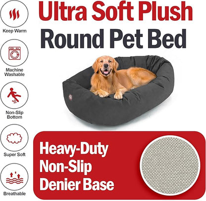 Majestic Pet 40 Inch Suede Calming Dog Bed Washable 40x29x9 (Inch) – Cozy Soft Round Donut Dog Bed with Spine Support for Dogs to Rest Their Head - Pet Bed Large – Gray (2025)